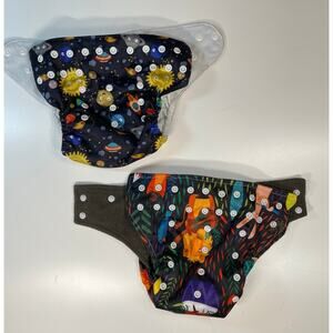 Wegreeco Cloth Diaper Lot Space Jungle Animals Snap Cover OS Reusable 2pc